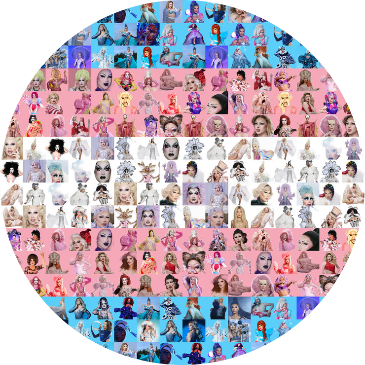 Transgender Pride Flag ceramic coaster in RPDR Portrait Mosaics style.