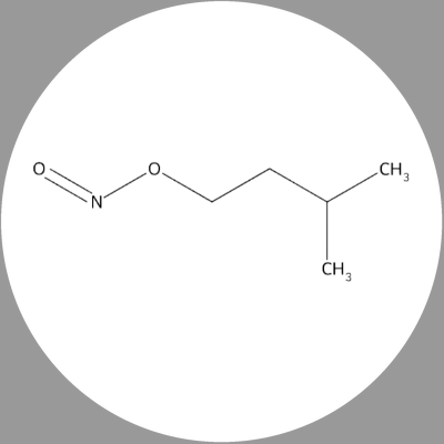 Round white isoamyl nitrite molecule ceramic coaster with black artwork, without a name label.