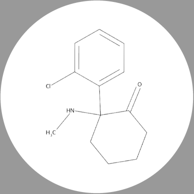 Round white ketamine molecule ceramic coaster with black artwork, without a name label.