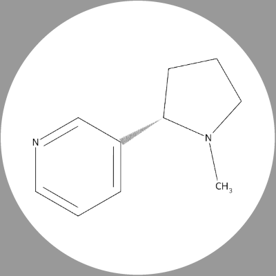 Round white nicotine molecule ceramic coaster with black artwork, without a name label.