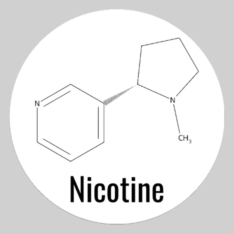 Round white nicotine molecule ceramic coaster with black artwork, labeled Nicotine; Street Names option.