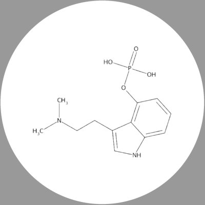 Round white psilocybin molecule ceramic coaster with black artwork, without a name label.
