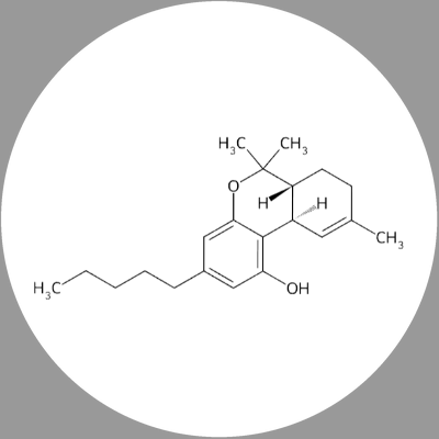 Round white thc molecule ceramic coaster with black artwork, without a name label.